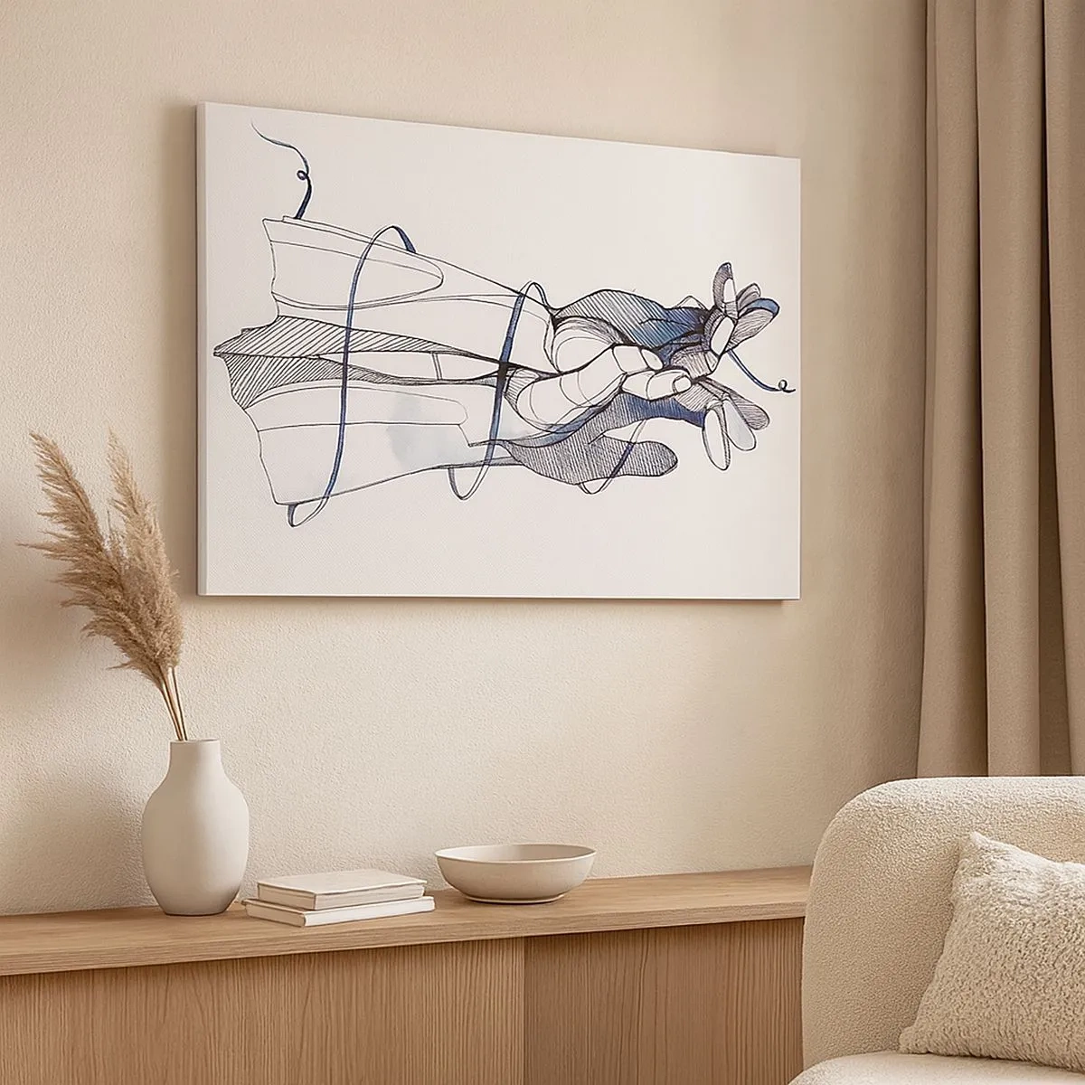 Impression sur toile - Image sur toile - Un dessin subtil d'une main avec une fleur délicate - 70x50cm - Étude du touché - Décoration murale moderne pour le salon et la chambre ARTTOR