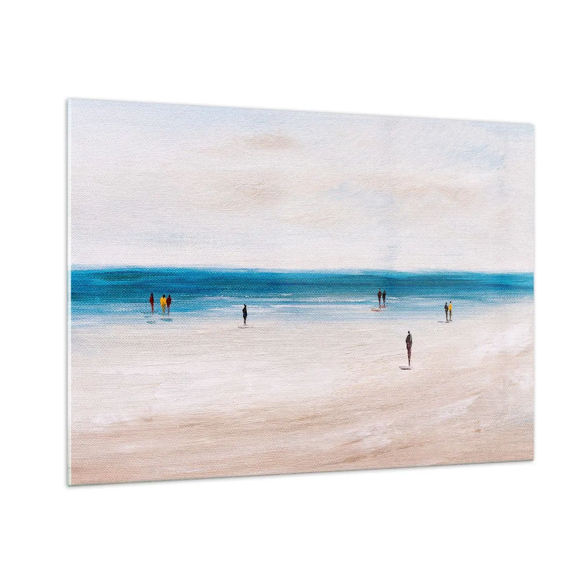 Impression sur verre - Image sur verre - Une plage tranquille avec des silhouettes de personnes marchant le long de la mer - 100x70cm - Un besoin naturel - Décoration murale moderne pour le salon et la chambre ARTTOR
