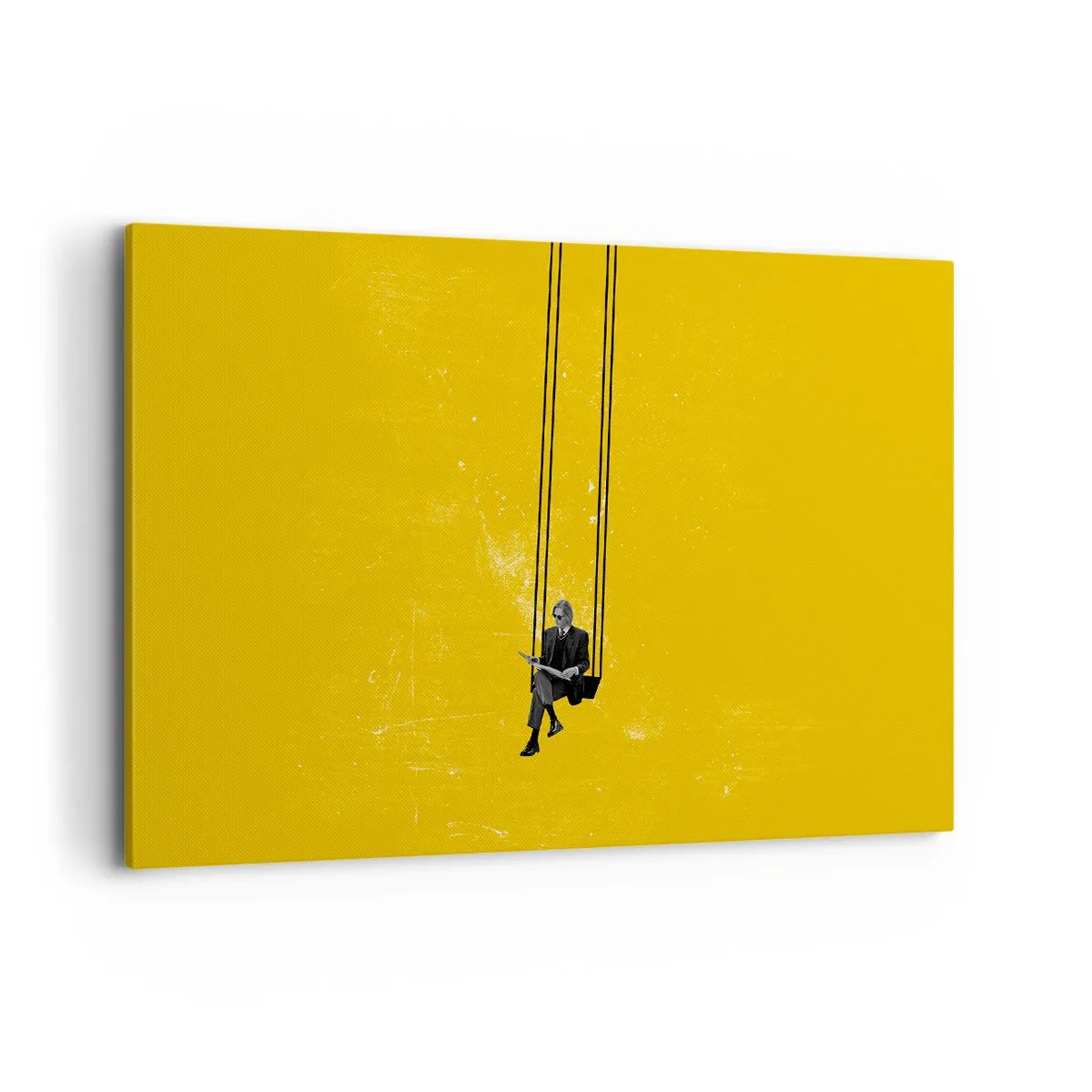 Impression sur toile - Image sur toile - Une personne sur une balançoire sur un fond jaune intense - 120x80cm - Un jour comme tous les jours - Décoration murale moderne pour le salon et la chambre ARTTOR