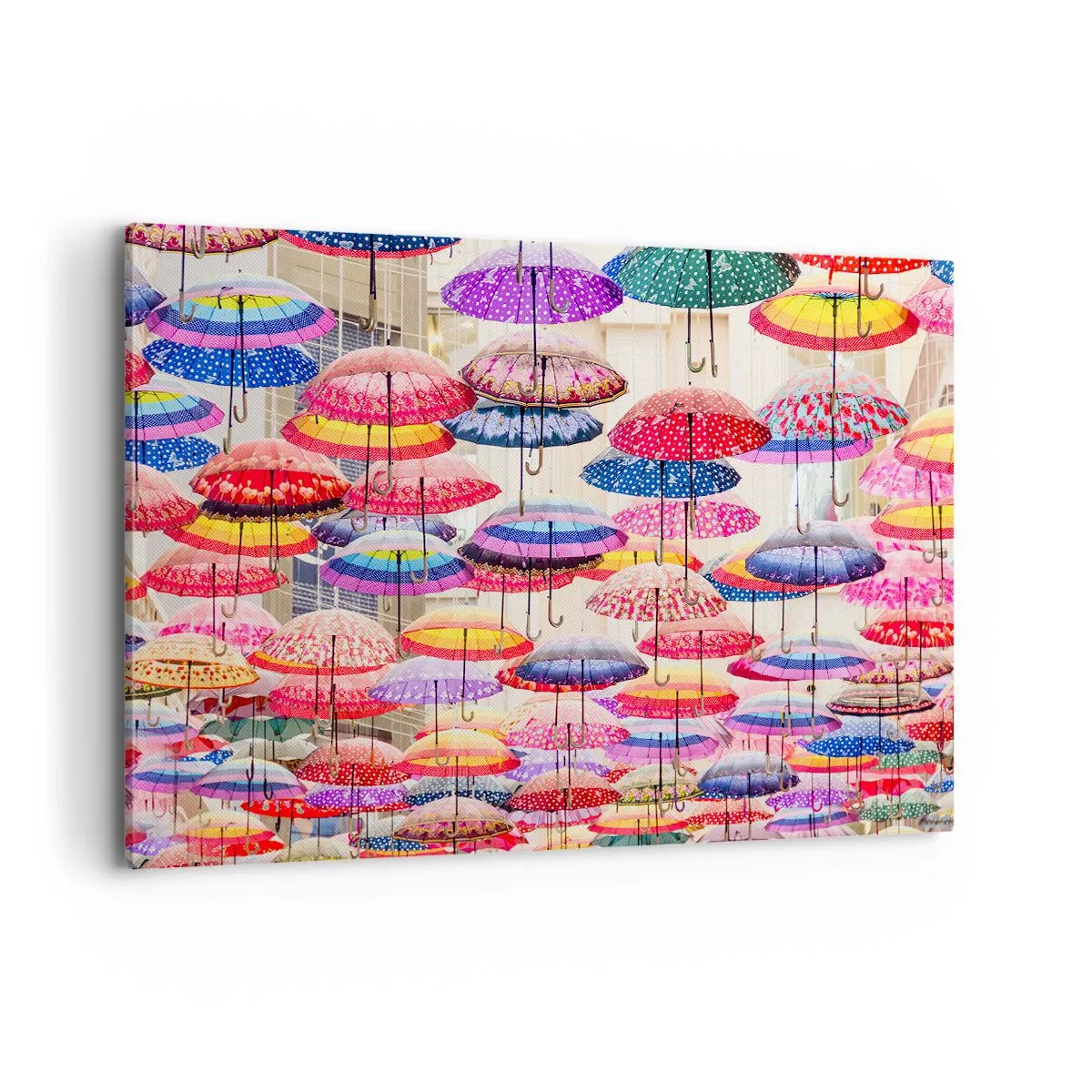 Impression sur toile - Image sur toile - Parapluies colorés suspendus dans les airs - 120x80cm - Prairie de la ville - Décoration murale moderne pour le salon et la chambre ARTTOR