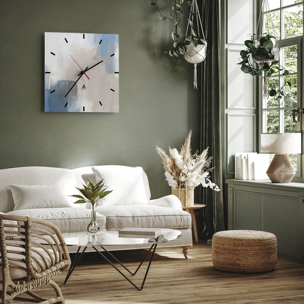 Horloge murale - Pendule murale - Abstraction rose derrière un rideau de bleu - 40x40 cm