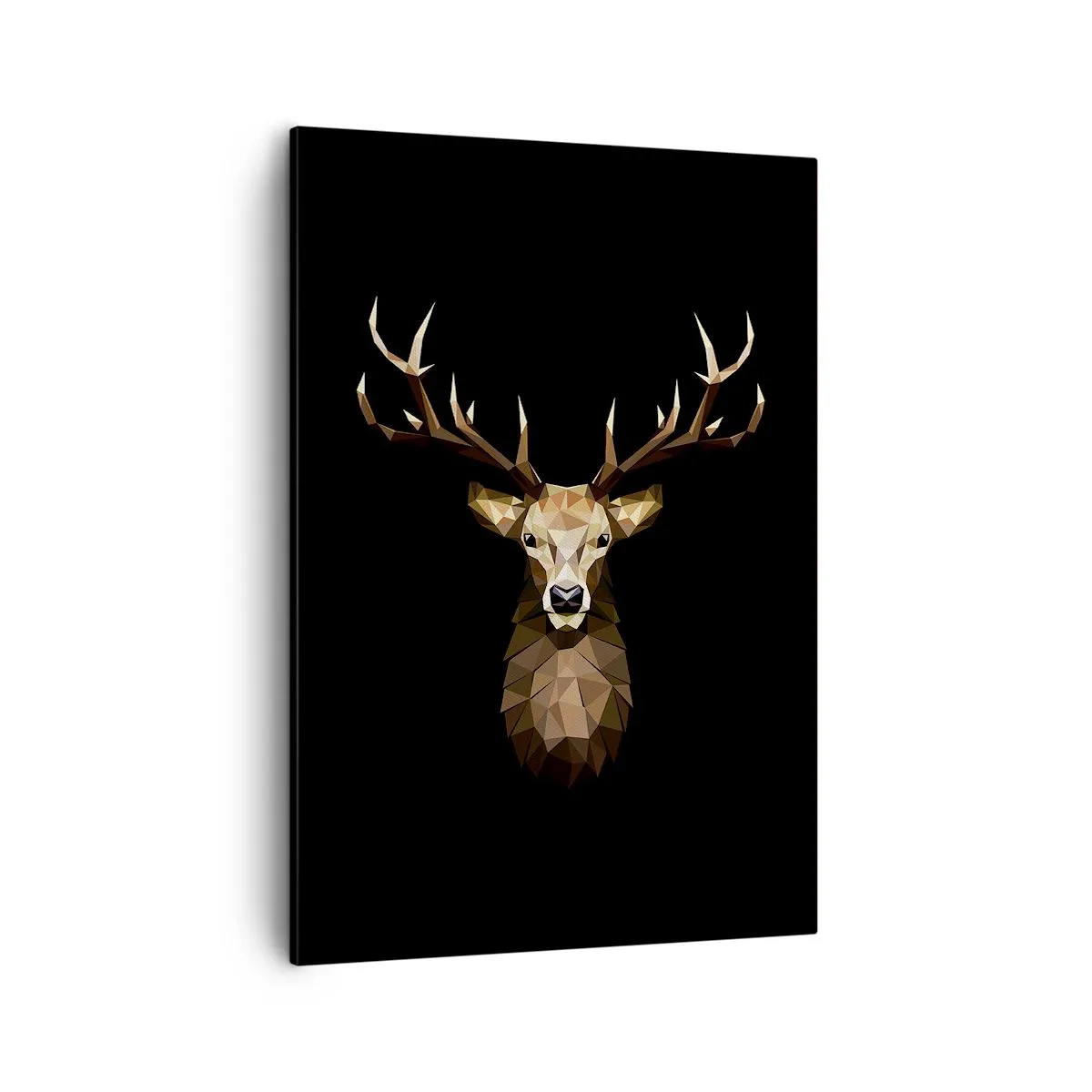 Impression sur toile - Image sur toile - Cerf polygonal géométrique sur fond noir - 50x70cm - Cerf cubique - Décoration murale moderne pour le salon et la chambre ARTTOR