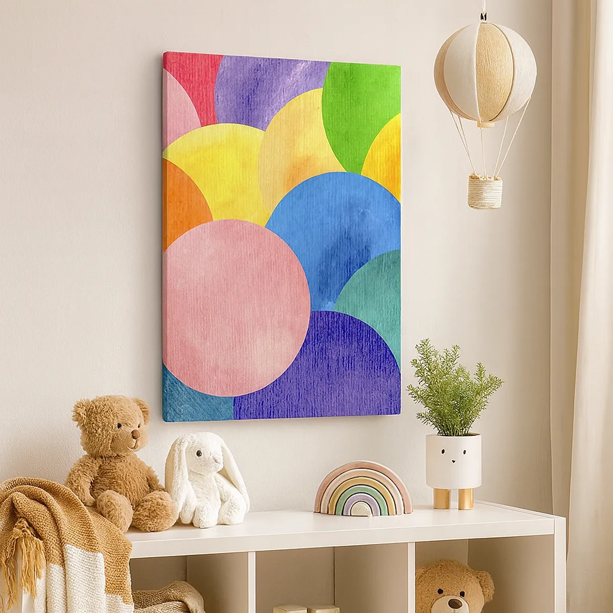 Impression sur toile - Image sur toile - Cercles colorés de style aquarelle - 50x70cm - La plénitude primitive de la vie - Décoration murale moderne pour le salon et la chambre ARTTOR