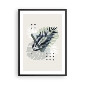 Affiche dans un cadre noir - Poster - Feuilles tropicales abstraites sur fond clair - 50x70cm - Nature et géométrie - deux odres? - Décoration murale moderne pour le salon et la chambre ARTTOR