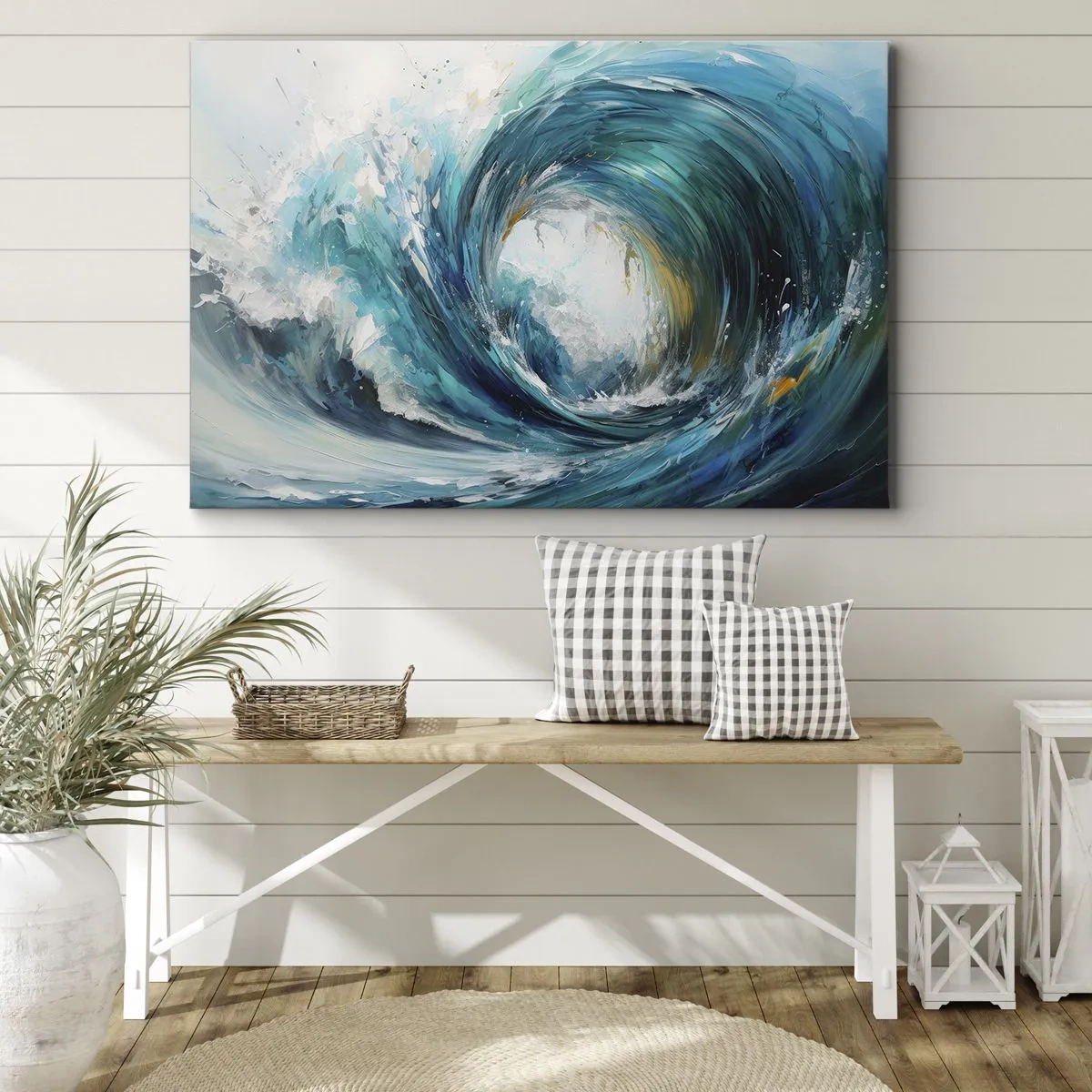 Impression sur toile - Image sur toile - Une vague dynamique dans les tons bleu et turquoise - 100x70cm - Portail maritime - Décoration murale moderne pour le salon et la chambre ARTTOR