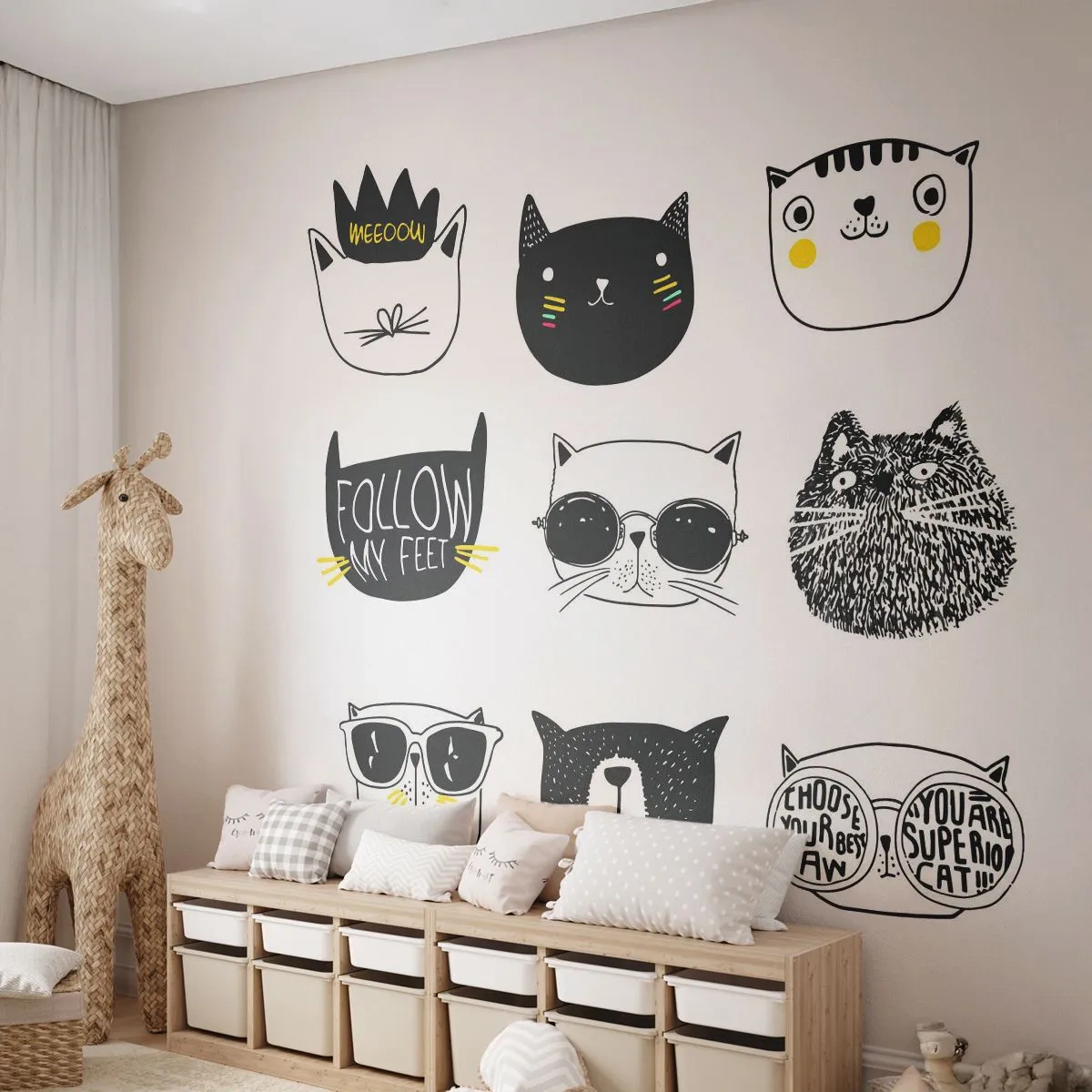 Papier Peint Photo Premium Canvas - Tous les autres - Chat, Illustration, Graphique - 250x175 cm