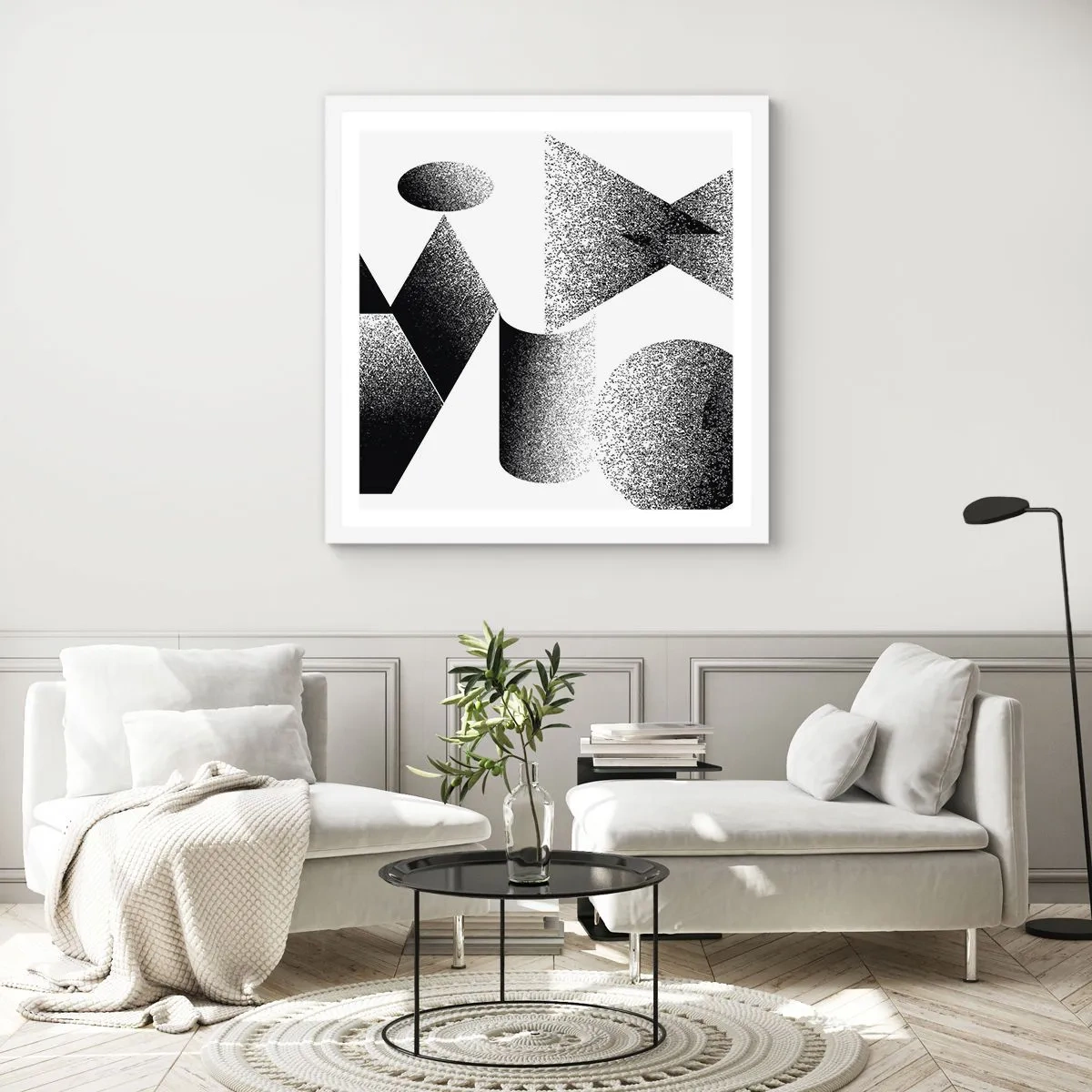Affiche dans un cadre blanc - Poster - Angles et ovales - 50x50 cm