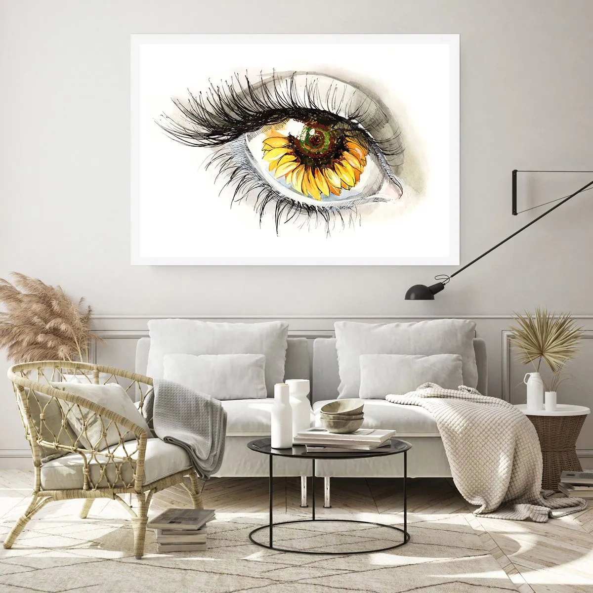 Affiche - Poster - Œil artistique avec un iris en forme de tournesol - 100x70cm - Un look aussi chaud que l'été - Décoration murale moderne pour le salon et la chambre ARTTOR