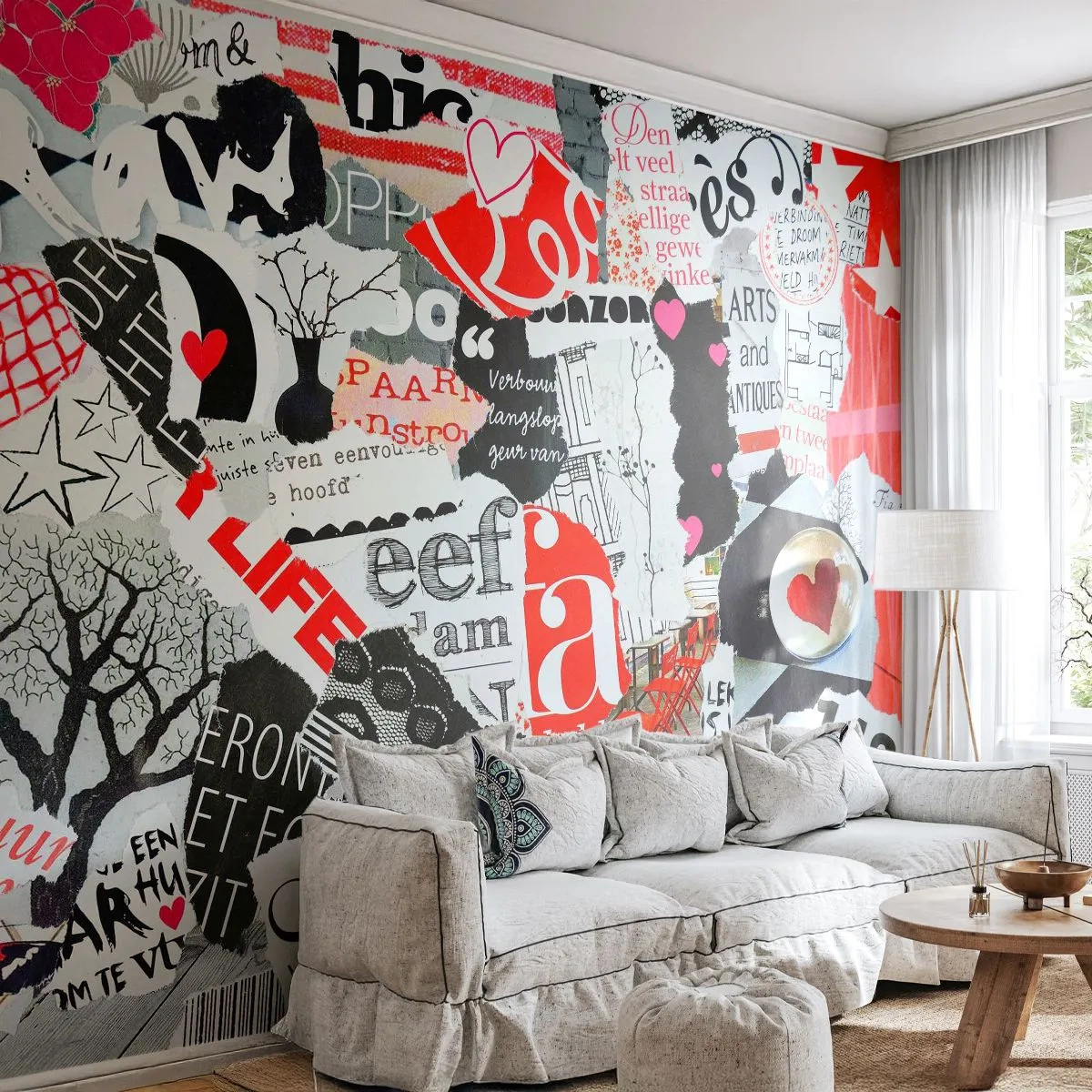 Papier Peint Photo Standard Eco - Collage hipster - Graffiti, Mural, Ancien - 250x175 cm