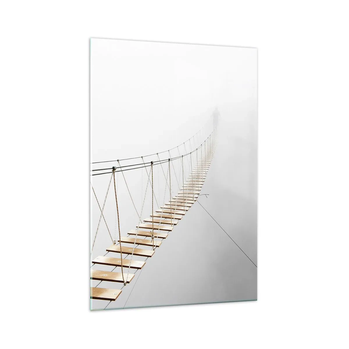 Impression sur verre - Image sur verre - Un pont suspendu dans le brouillard vu d'une perspective minimaliste - 70x100cm - Où cela va-t-il te mener? - Décoration murale moderne pour le salon et la chambre ARTTOR