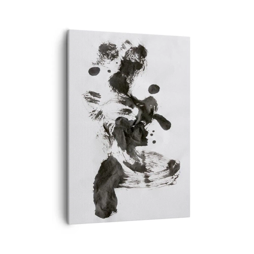Impression sur toile - Image sur toile - Composition abstraite de taches noires sur fond blanc - 50x70cm - De la méthode dans la folie ? - Décoration murale moderne pour le salon et la chambre ARTTOR