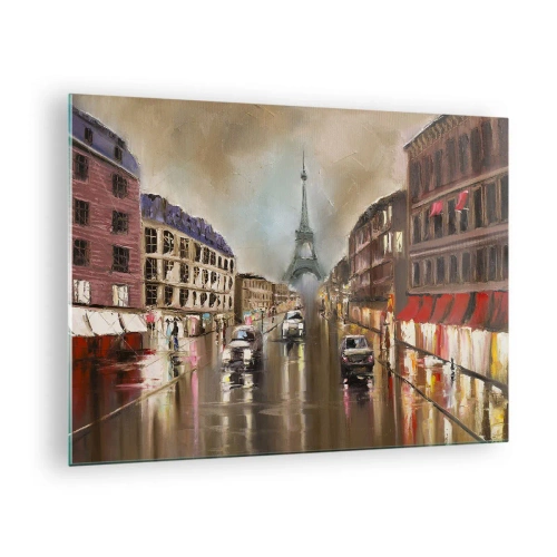 Impression sur verre - Image sur verre - Rue de Paris le soir avec vue sur la Tour Eiffel - 70x50cm - Elle seule compte - Décoration murale moderne pour le salon et la chambre ARTTOR