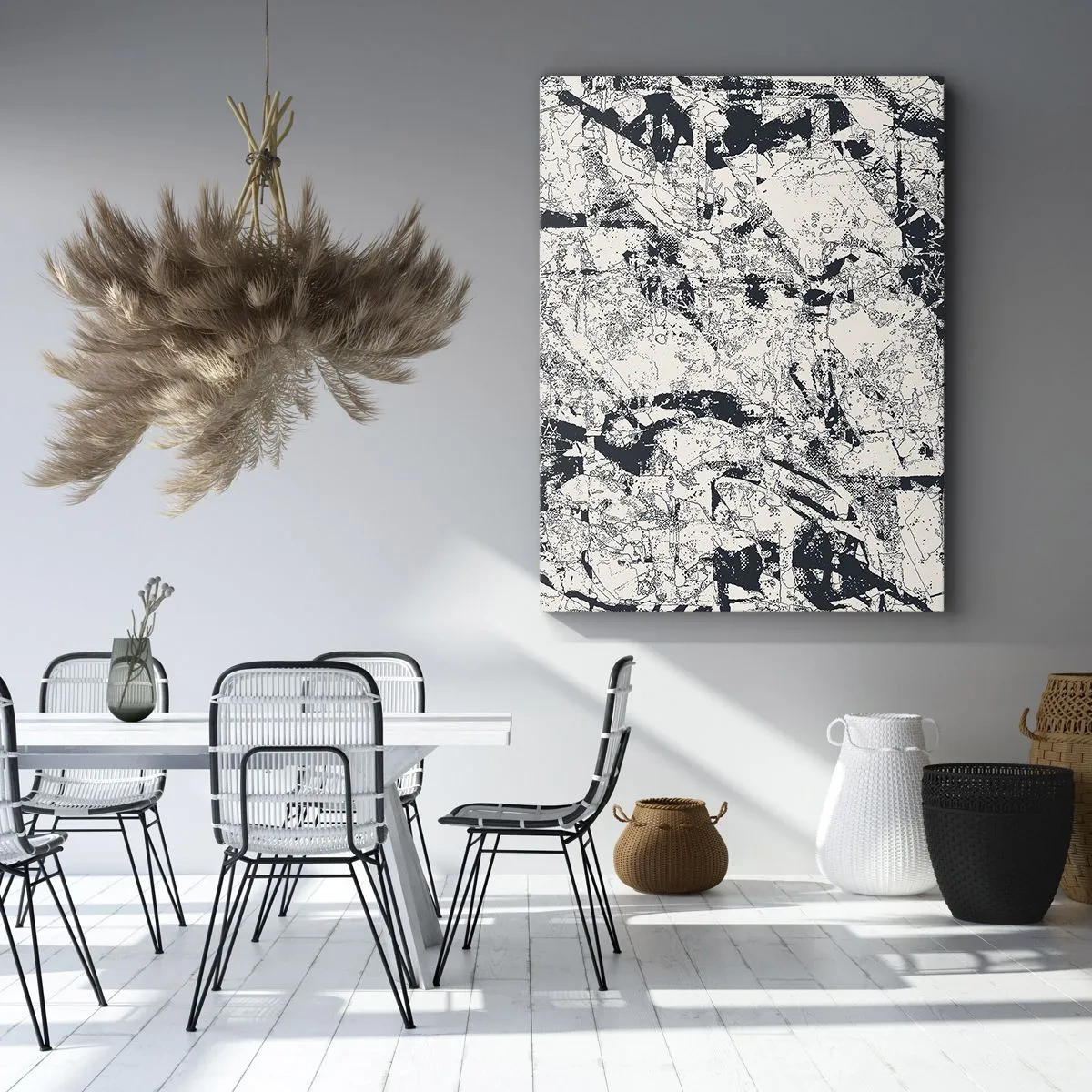 Impression sur toile - Image sur toile - Composition abstraite en noir et blanc avec une mise en page dynamique - 80x120cm - Interpénétration des contraires - Décoration murale moderne pour le salon et la chambre ARTTOR