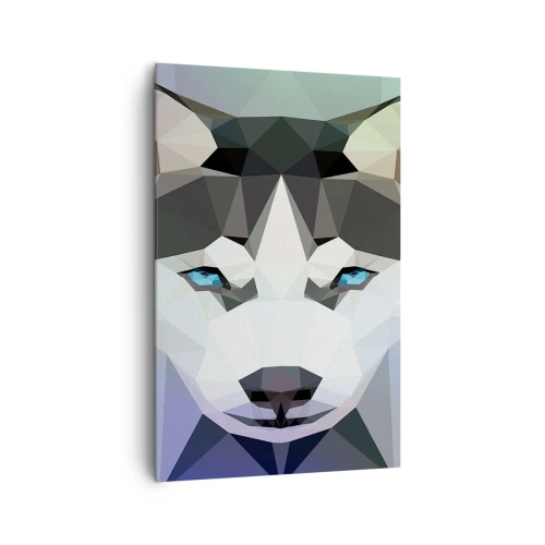 Impression sur toile - Image sur toile - Loup géométrique aux yeux bleus expressifs - 80x120cm - La mémoire des neiges du nord - Décoration murale moderne pour le salon et la chambre ARTTOR
