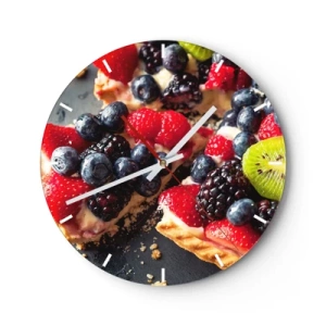 Horloge murale - Pendule murale - Dessert aux fruits avec baies et kiwi sur fond noir - 30x30cm - Dolce vita! - Décoration murale moderne pour le salon, la cuisine et la chambre ARTTOR