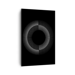 Impression sur toile - Image sur toile - Cercle graphique avec des rayons en noir et blanc - 80x120cm - Soleil noir - Décoration murale moderne pour le salon et la chambre ARTTOR