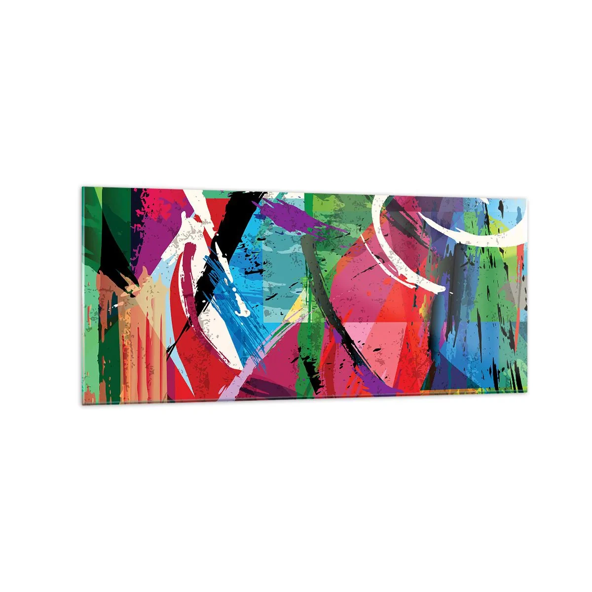 Impression sur verre - Image sur verre - Abstraction colorée avec des coups de pinceau dynamiques - 120x50cm - Rapide, vif et bondissant - Décoration murale moderne pour le salon et la chambre ARTTOR