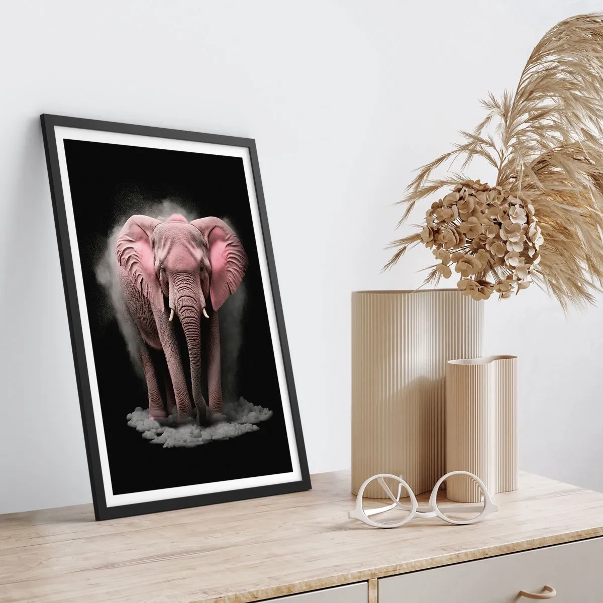 Affiche dans un cadre noir - Poster - Ne pensez pas à un éléphant rose ! - 40x50 cm