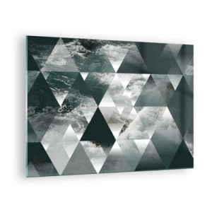 Impression sur verre - Image sur verre - Composition abstraite de triangles avec un motif de vagues d'eau - 70x50cm - Point de vue de cristal - Décoration murale moderne pour le salon et la chambre ARTTOR