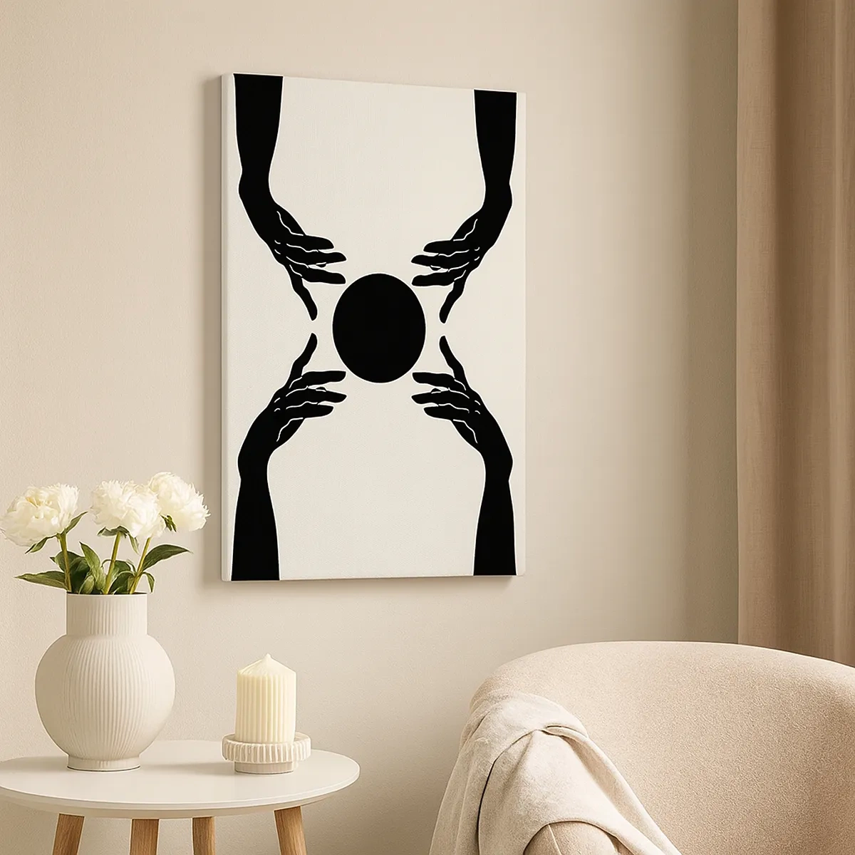 Impression sur toile - Image sur toile - Mains noires dans une composition symétrique avec une boule - 50x70cm - Signe secret - Décoration murale moderne pour le salon et la chambre ARTTOR