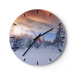 Horloge murale - Pendule murale - Paysage d'hiver avec des arbres enneigés et le soleil couchant - 30x30cm - Un spectacle enneigé de la nature - Décoration murale moderne pour le salon, la cuisine et la chambre ARTTOR