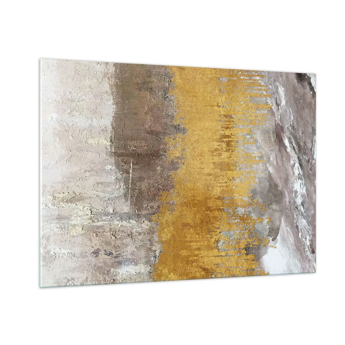 Impression sur verre - Image sur verre - Les structures dorées et terreuses créent une abstraction dynamique - 100x70cm - Une explosion d'or - Décoration murale moderne pour le salon et la chambre ARTTOR
