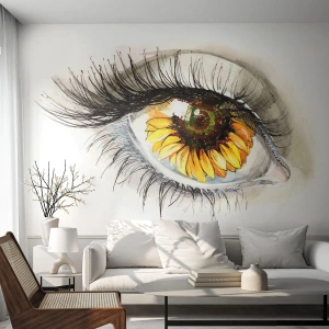 Papier Peint Photo Premium Sand - Œil avec un motif de tournesol dans un style artistique - 100x70cm - Un look aussi chaud que l'été - Décoration murale moderne pour le salon et la chambre ARTTOR