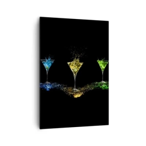 Impression sur toile - Image sur toile - Cocktails colorés dans des verres sur fond noir - 70x100cm - Couleurs de joie en verre de cristal - Décoration murale moderne pour le salon et la chambre ARTTOR