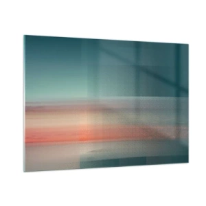 Impression sur verre - Image sur verre - Une abstraction pastel rappelant les vagues lumineuses au coucher du soleil. - 100x70cm - Résumé : vagues de lumière - Décoration murale moderne pour le salon et la chambre ARTTOR