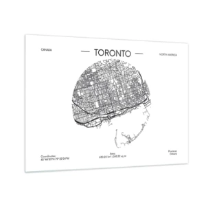 Impression sur verre - Image sur verre - Une carte minimaliste de Toronto avec une grille de rues. - 70x50cm - Anatomie de Toronto - Décoration murale moderne pour le salon et la chambre ARTTOR