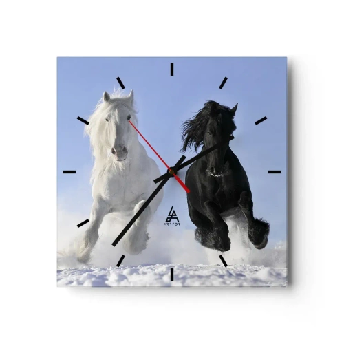 Horloge murale - Pendule murale - Galop noir et blanc - 40x40 cm