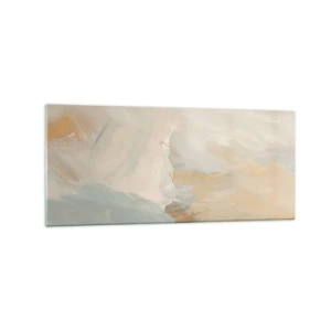 Impression sur verre - Image sur verre - Traits abstraits délicats dans des tons de blanc et d'or - 120x50cm - Abstraction – le pays de la douceur - Décoration murale moderne pour le salon et la chambre ARTTOR