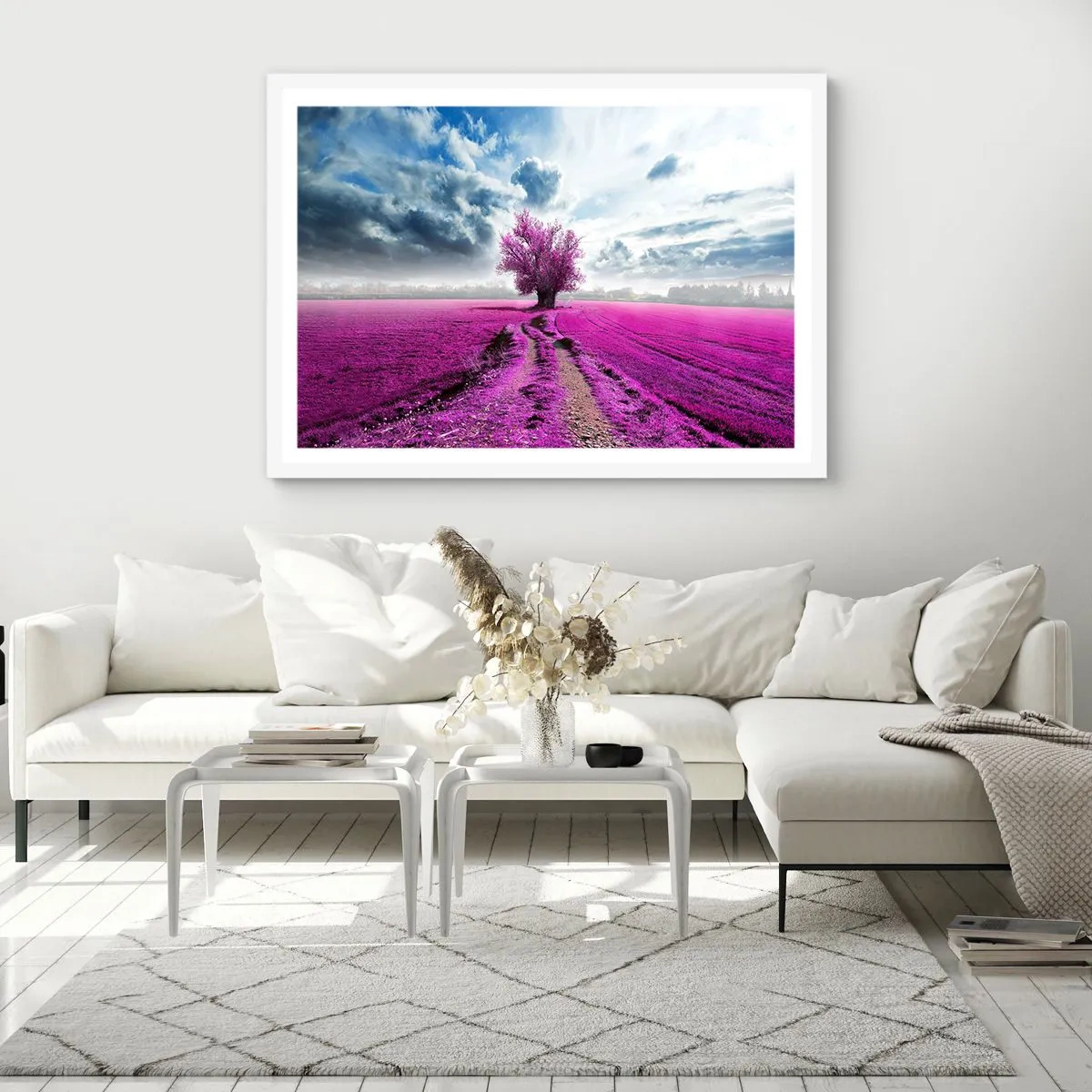 Affiche dans un cadre blanc - Poster - Lande - nature sauvage - 50x40 cm