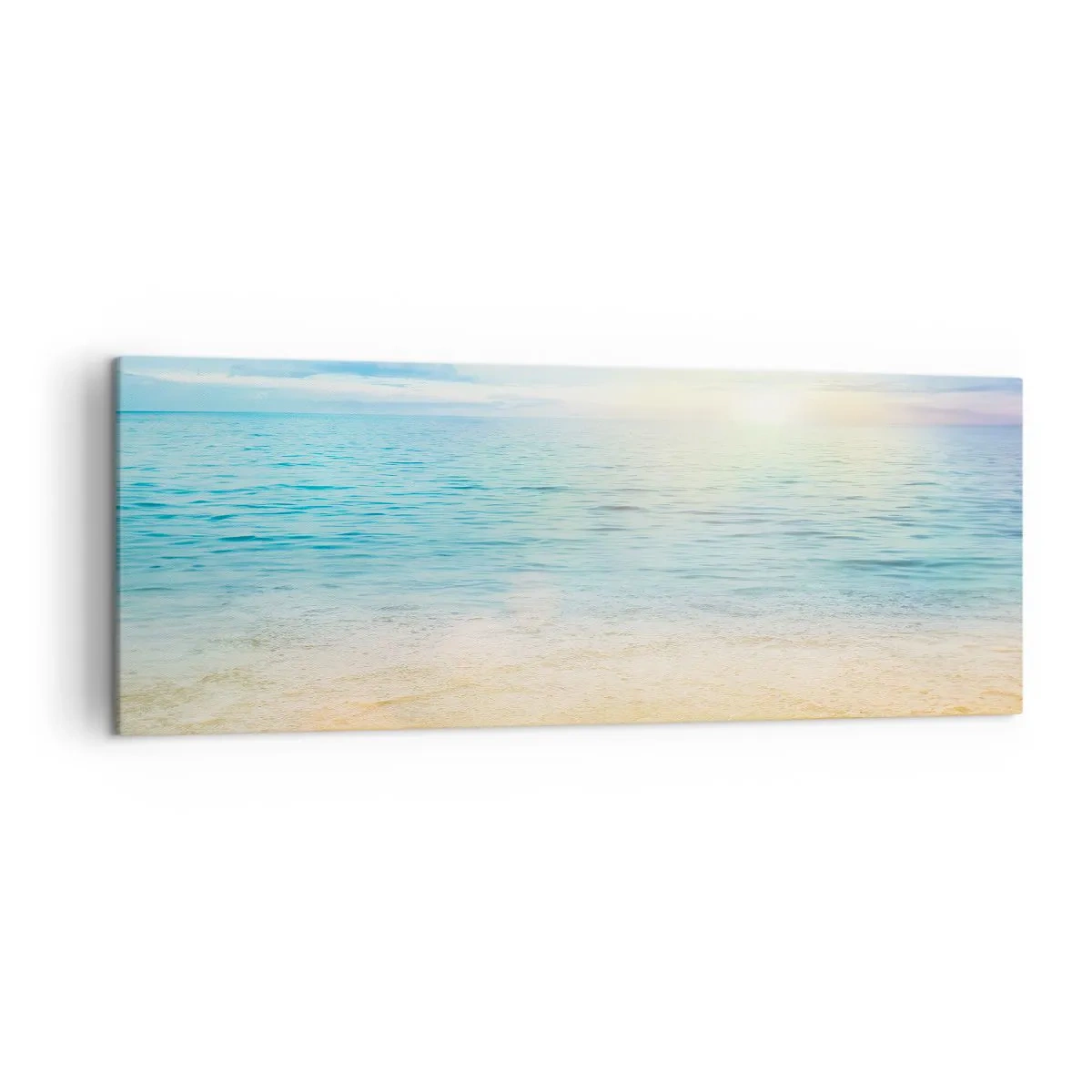 Impression sur toile - Image sur toile - Une plage avec une mer turquoise et un ciel clair - 140x50cm - Le grand bleu - Décoration murale moderne pour le salon et la chambre ARTTOR