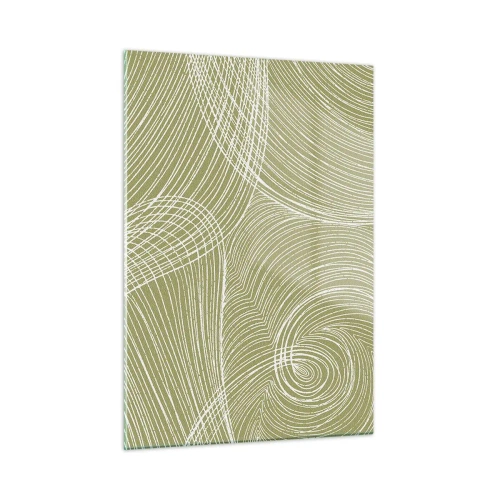 Impression sur verre - Image sur verre - Les lignes blanches forment une structure complexe sur un fond vert olive. - 50x70cm - Abstraction complexe de blanc - Décoration murale moderne pour le salon et la chambre ARTTOR