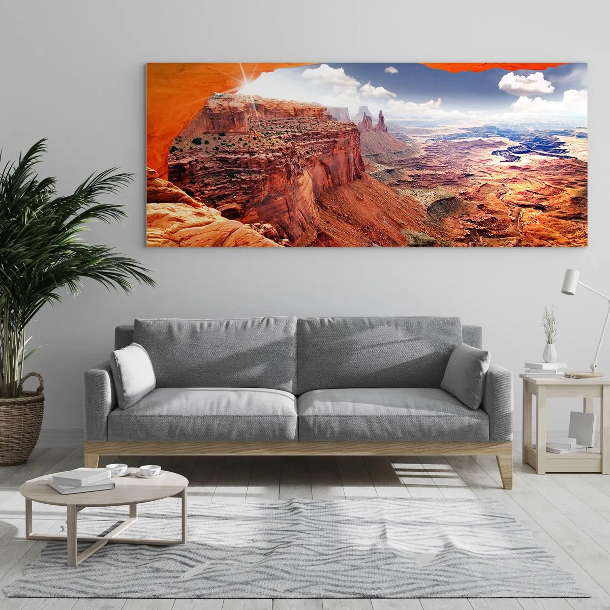 Impression sur verre - Image sur verre - Canyon vu à travers une fenêtre rocheuse aux tons rocheux chauds - 140x50cm - Sculpté par la nature elle-même - Décoration murale moderne pour le salon et la chambre ARTTOR