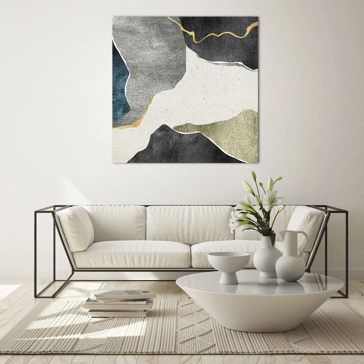 Impression sur verre - Image sur verre - Composition mosaïque avec un fil d'or - 60x60 cm