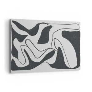 Impression sur toile - Image sur toile - Abstraction en noir et blanc avec des formes organiques - 100x70cm - Amusement de labyrinthe abstrait - Décoration murale moderne pour le salon et la chambre ARTTOR