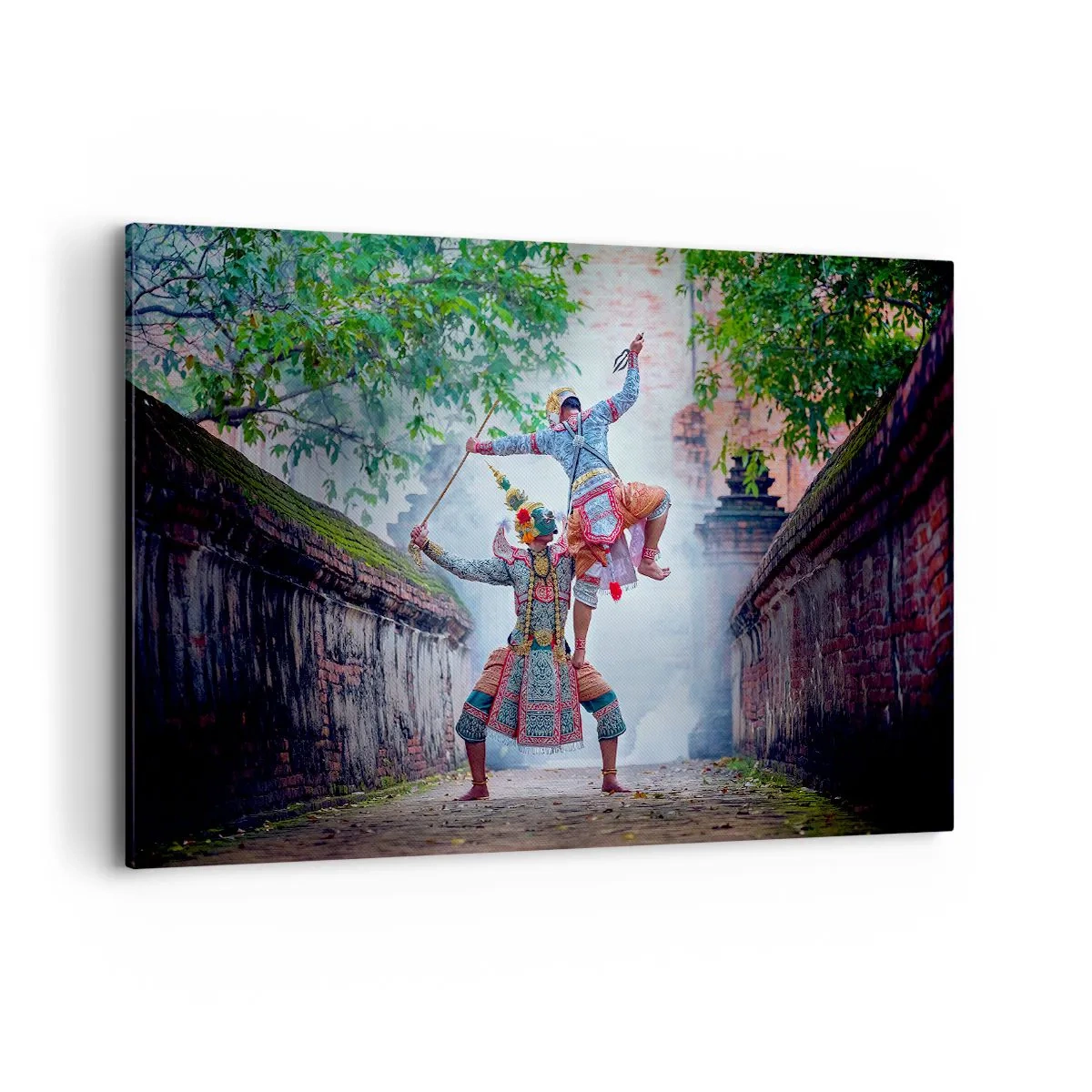 Impression sur toile - Image sur toile - Danse traditionnelle dans un cadre historique avec un mur et des arbres - 120x80cm - La danse est d'une beauté dévastatrice - Décoration murale moderne pour le salon et la chambre ARTTOR