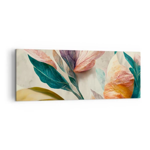 Impression sur toile - Image sur toile - Fleurs colorées de style tropical sur fond clair - 140x50cm - Fleurs des îles du sud - Décoration murale moderne pour le salon et la chambre ARTTOR