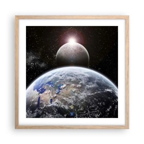 Affiche dans un chêne clair - Poster - Paysage cosmique - lever de soleil - 50x50 cm