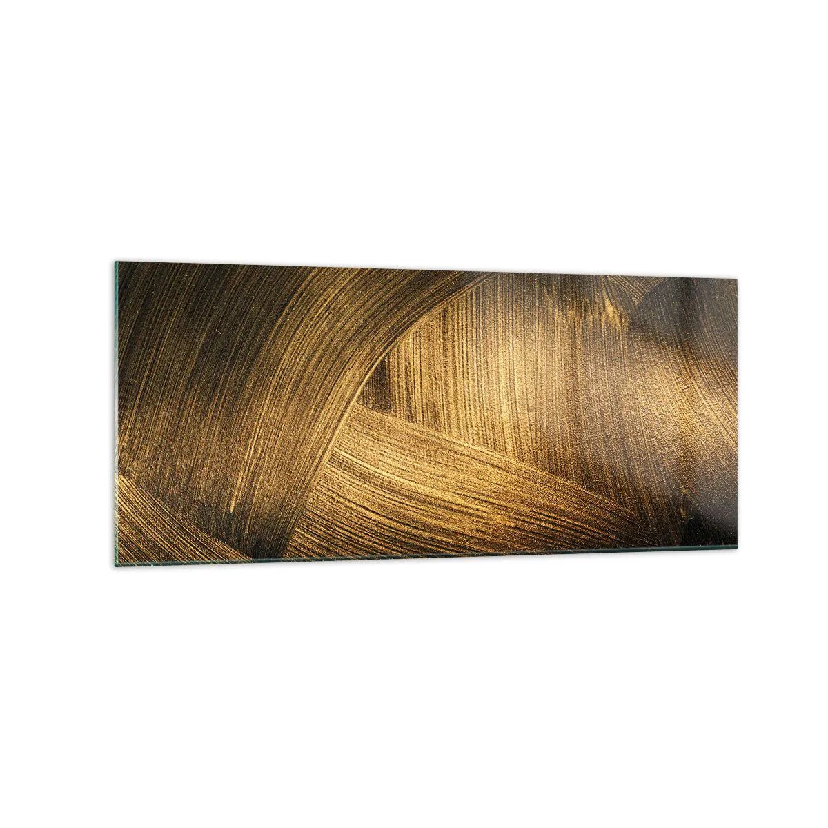 Impression sur verre - Image sur verre - Coups de pinceau abstraits dorés - 120x50cm - Dans un labyrinthe en or - Décoration murale moderne pour le salon et la chambre ARTTOR