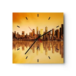 Horloge murale - Pendule murale - Panorama de la ville reflété dans l'eau au coucher du soleil - 30x30cm - Le silence de la métropole - Décoration murale moderne pour le salon et la chambre ARTTOR