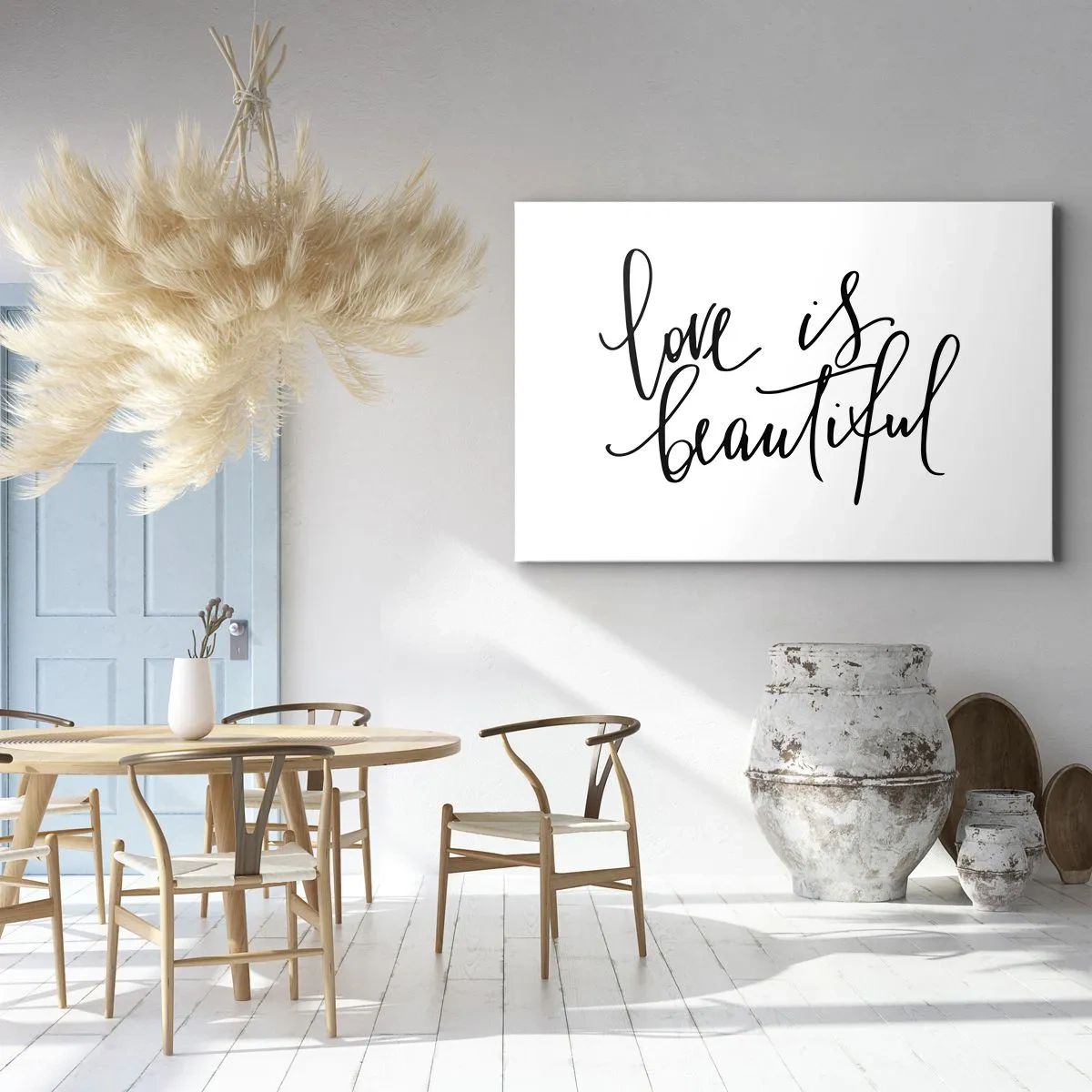 Impression sur toile - Image sur toile - Inscription noire « l'amour est beau » sur fond blanc - 100x70cm - Lire et répéter - Décoration murale moderne pour le salon et la chambre ARTTOR