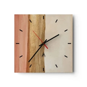 Horloge murale - Pendule murale - Rayures abstraites dans les tons beige, or et rose sur toile - 30x30cm - Composition verticale - Décoration murale moderne pour le salon et la chambre ARTTOR