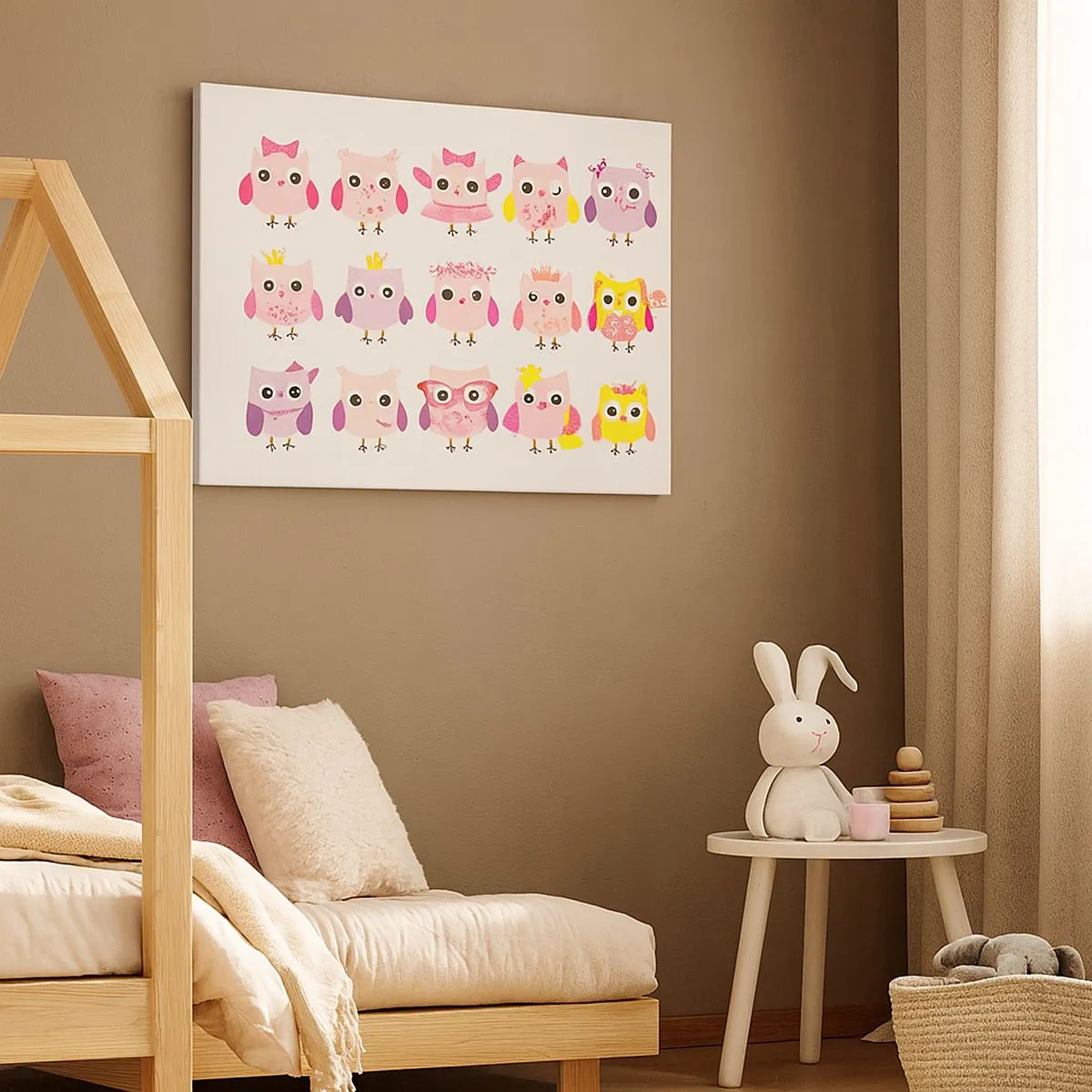 Impression sur toile - Image sur toile - Hiboux mignons aux couleurs pastel - 70x50cm - L'un est plus doux que l'autre - Décoration murale moderne pour le salon et la chambre ARTTOR