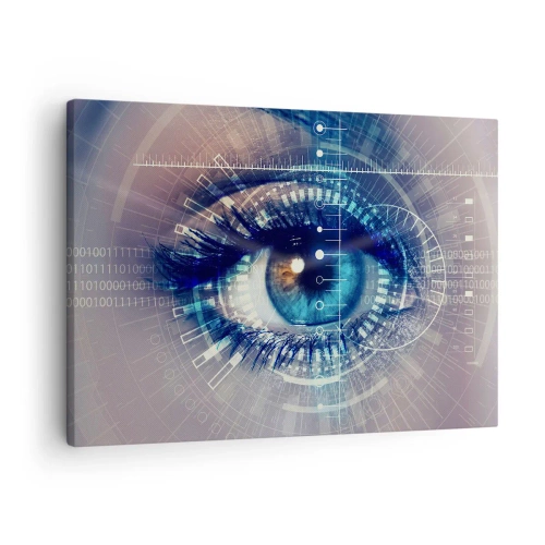 Impression sur toile - Image sur toile - Un œil technologique avec une interface futuriste - 70x50cm - Tu penses que tu me connais - Décoration murale moderne pour le salon et la chambre ARTTOR