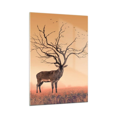 Impression sur verre - Image sur verre - Illustration d'un cerf avec un arbre comme bois - 50x70cm - Cerf de Pra - l'esprit éternel de la forêt - Décoration murale moderne pour le salon et la chambre ARTTOR