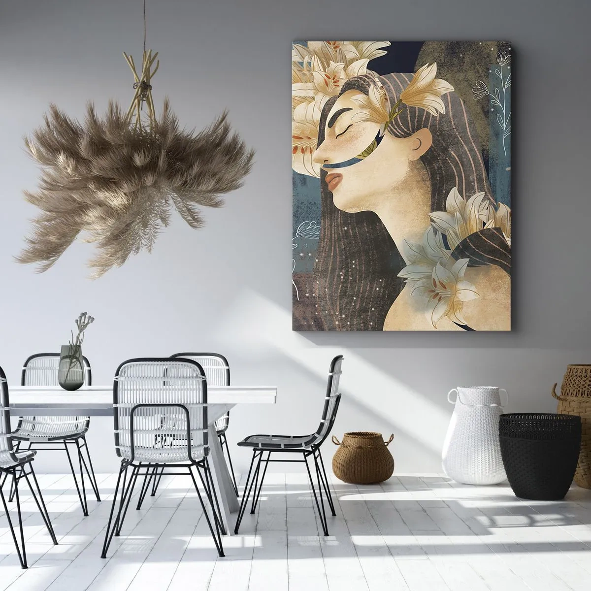 Impression sur toile - Image sur toile - Portrait d'une femme avec des fleurs dans un style artistique sur fond sombre - 80x120cm - Conte de fée sur la princesse lilas - Décoration murale moderne pour le salon et la chambre ARTTOR