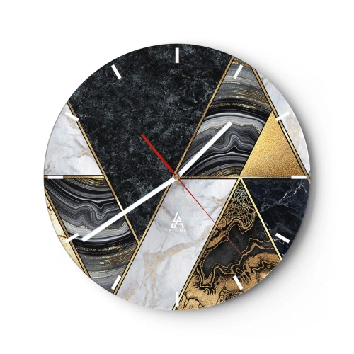 Horloge murale - Pendule murale - Triangles d'or et de marbre dans une mosaïque géométrique - 30x30cm - Pierre après pierre - Décoration murale moderne pour le salon, la cuisine et la chambre ARTTOR